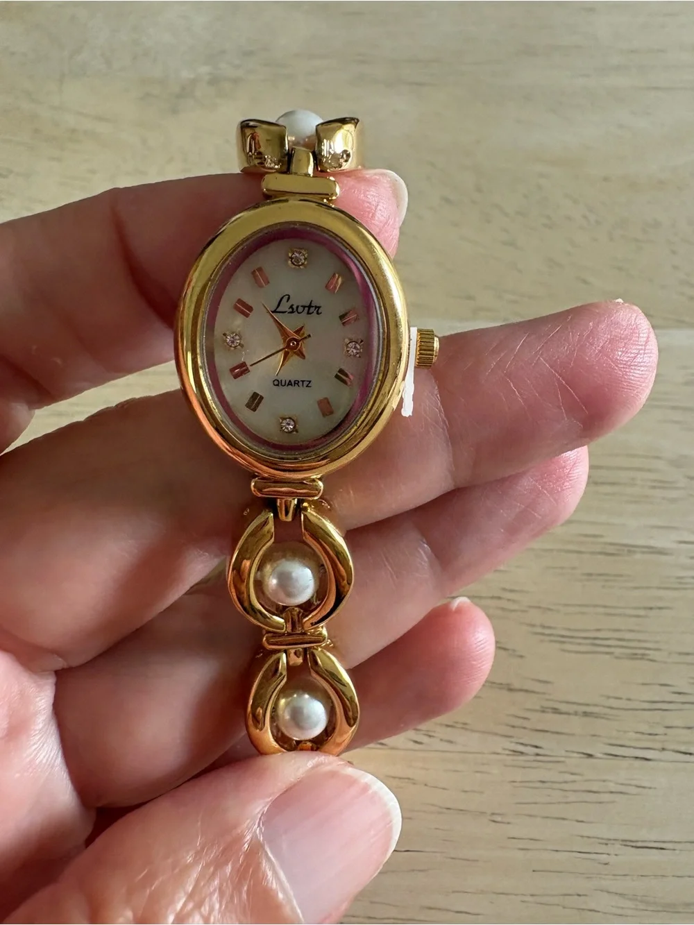 Gold Pearl Accent Women's Bracelet Watch by Lovta